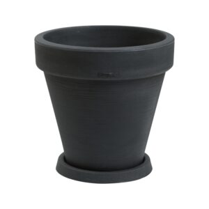 Grote Italiaanse ronde plantenbak. Antraciete pot. Afmeting 50x48,5